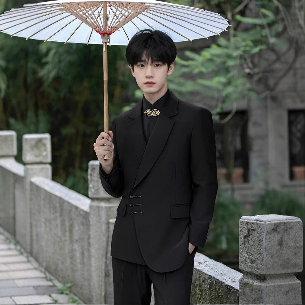 RS0002 Spring and Autumn New Chinese Button Suit Men's Set Engagement Groom Wedding Dress Suit High-end Tang Suit Zhongshan