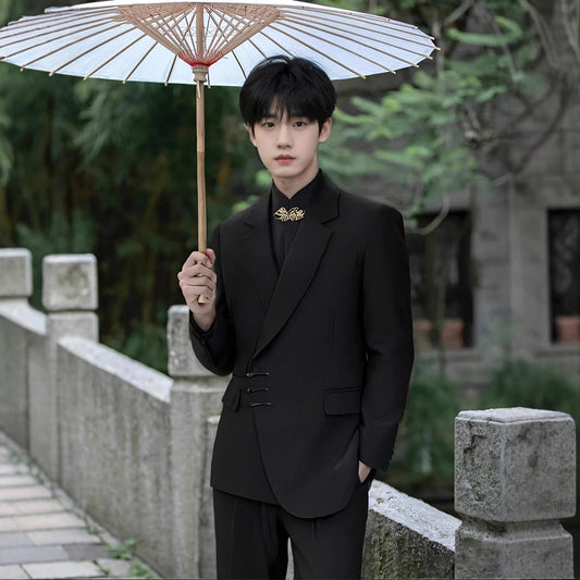 RS0002 Spring and Autumn New Chinese Button Suit Men's Set Engagement Groom Wedding Dress Suit High-end Tang Suit Zhongshan